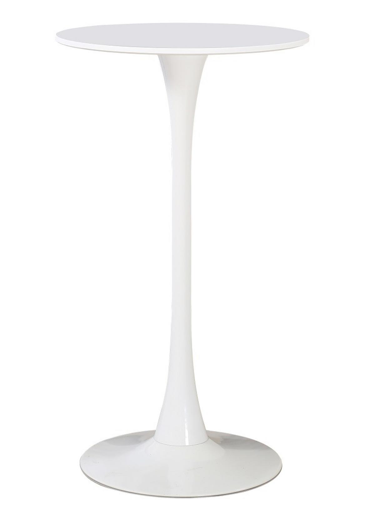Mesa TUL, alta, metal, blanca, tapa blanca de 60 cms de diámetro