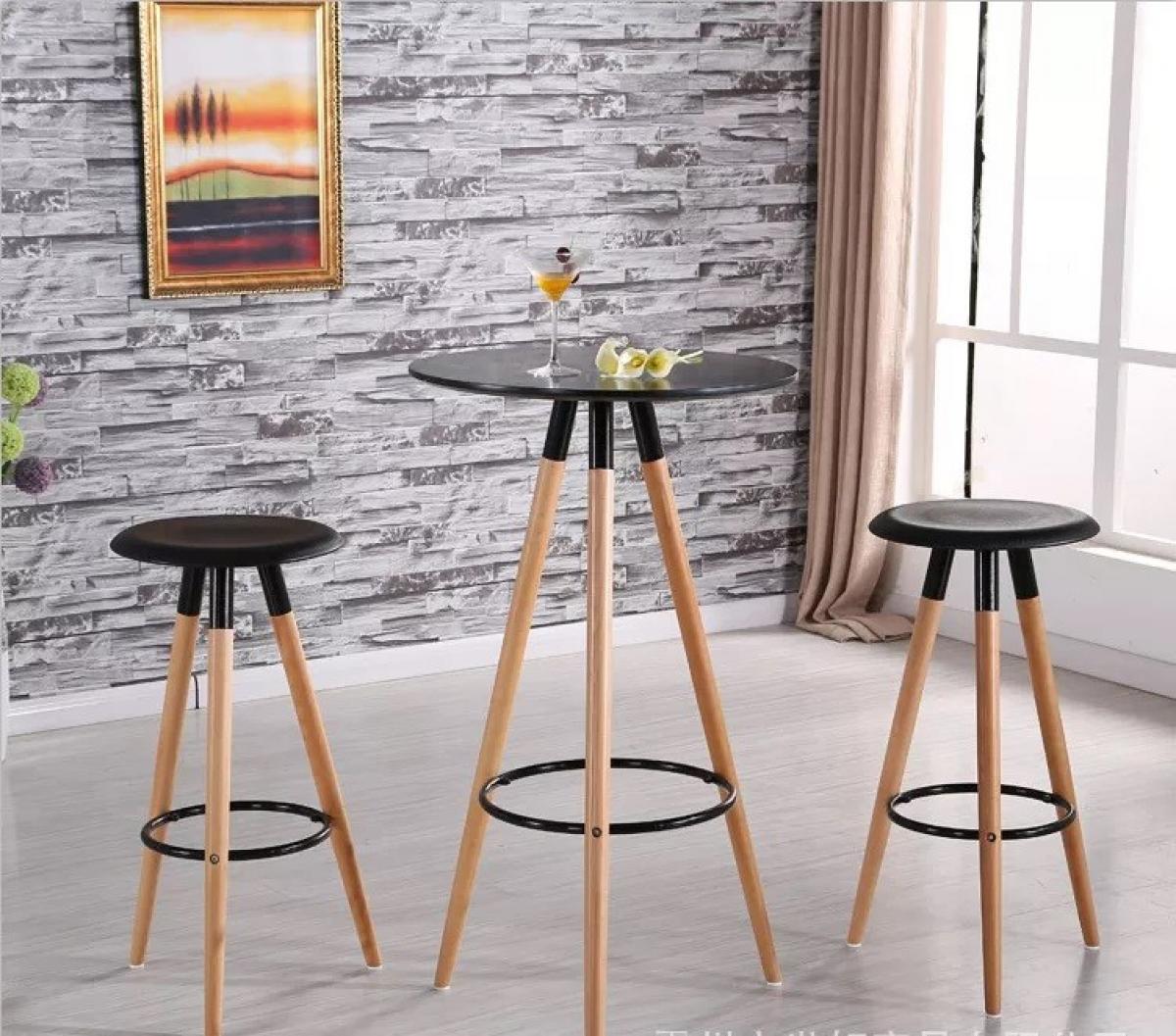 Mesa OTILIA NEW, alta, madera, tapa negra de 60 cms de diámetro