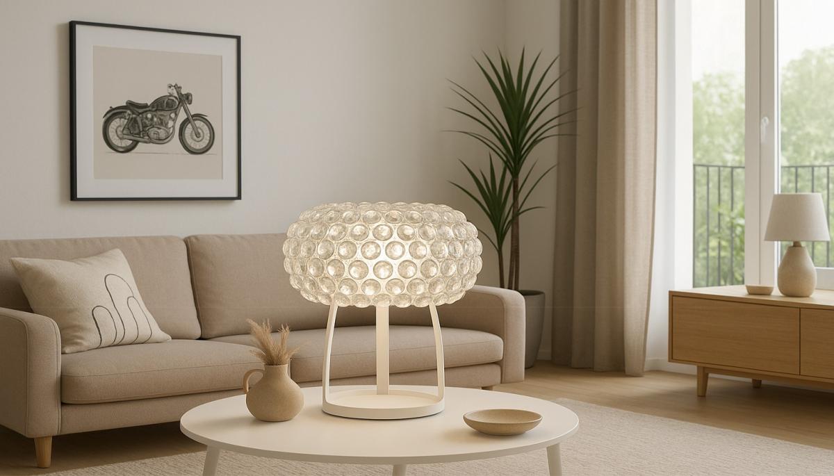 Lámpara ITALICA 50, sobremesa, acrílica, transparente, 50 cms de diámetro