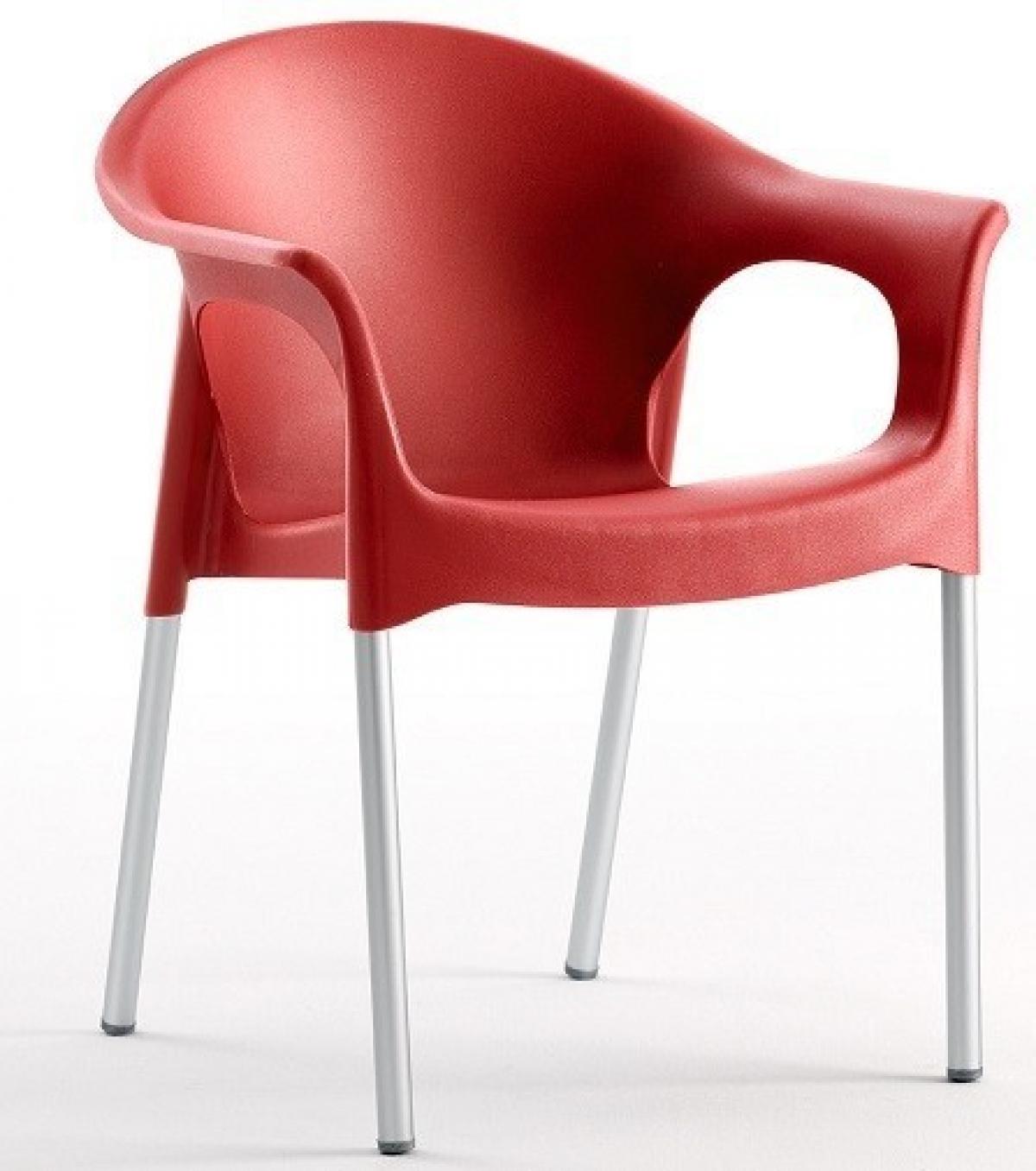 Sillón NILO, aluminio, apilable, polipropileno rojo