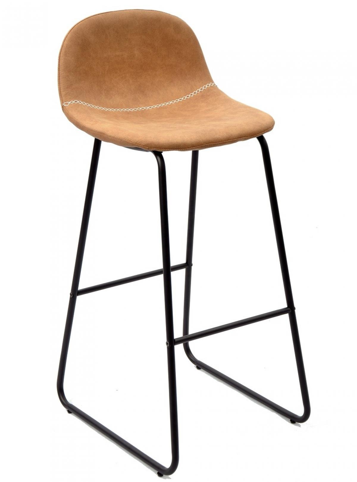 Taburete MOSS NEW, metal, similpiel marrón claro