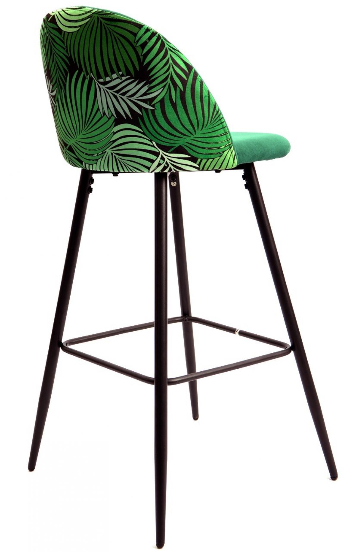 Taburete FLORAL, metal, tapizado velvet verde con trasera floral a juego