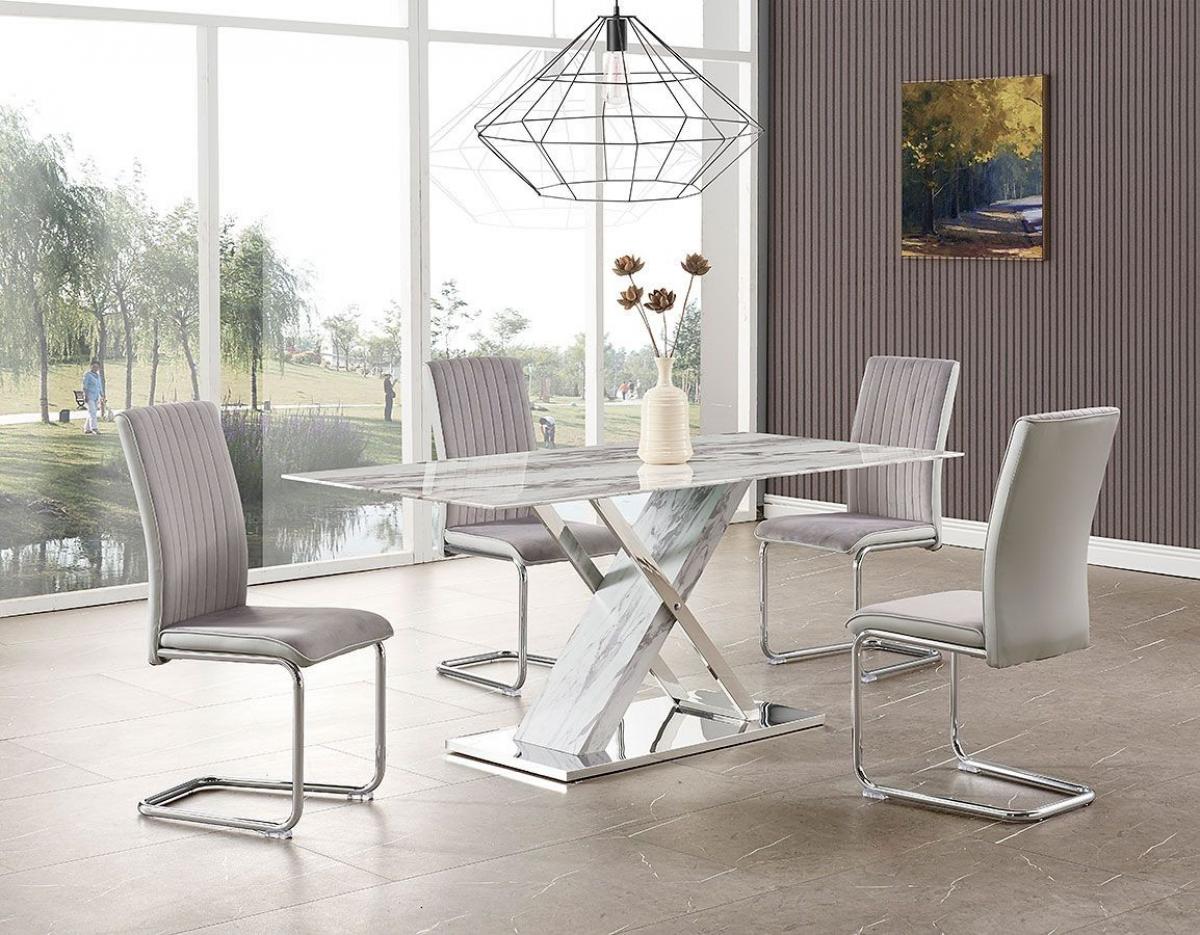 Mesa SIGRID, acero inoxidable, DM, tapa de cristal templado, 160 x 80 cms
