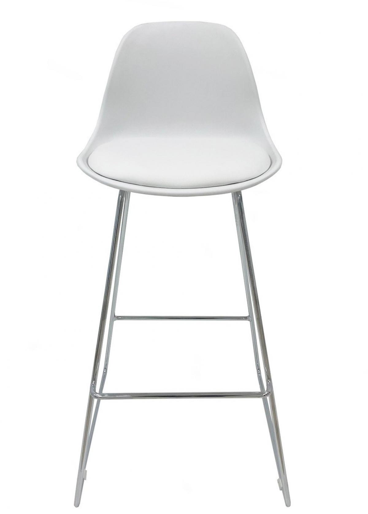 Taburete TOW FIBB, cromado, carcasa y tapizado blanco