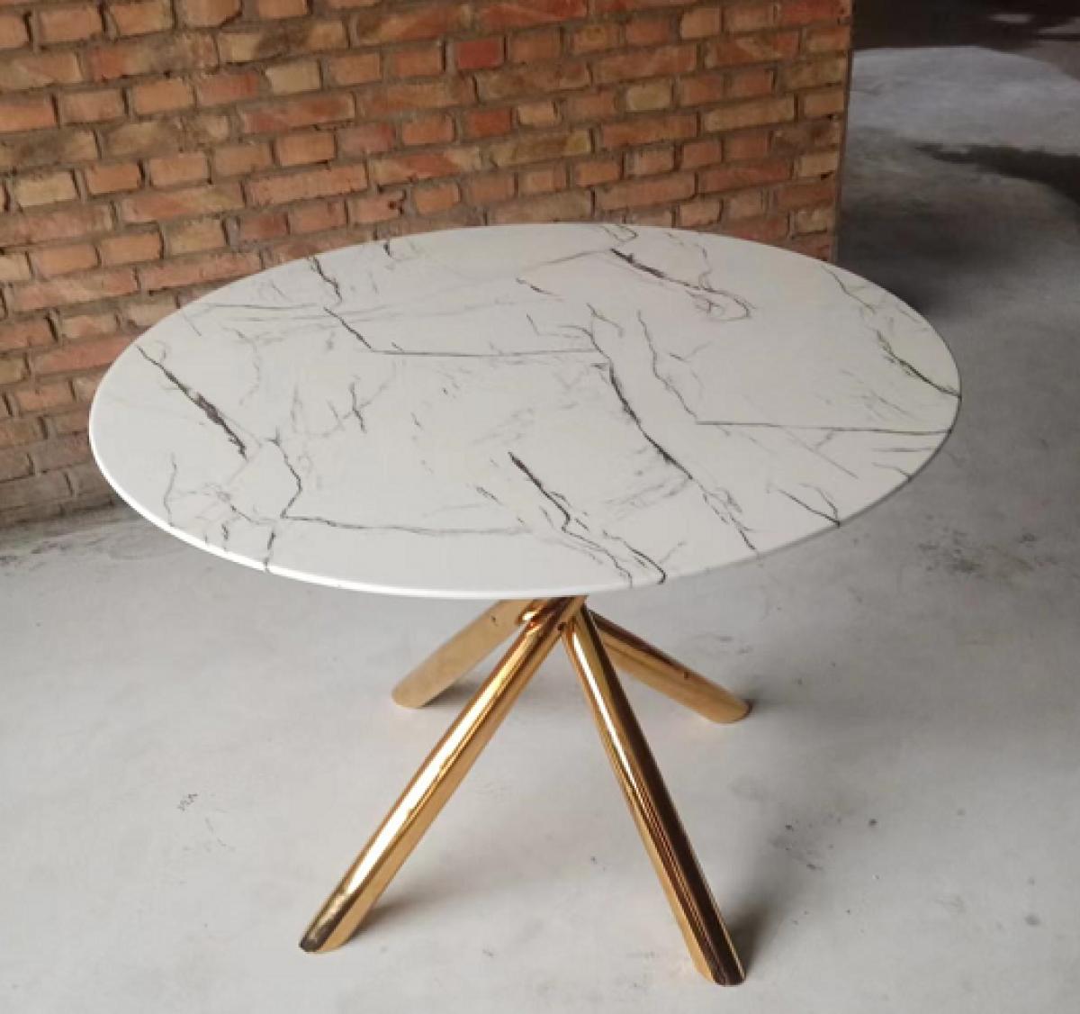 Mesa SAHARA, metal dorado, tapa de cristal templado, 120 cms de diámetro