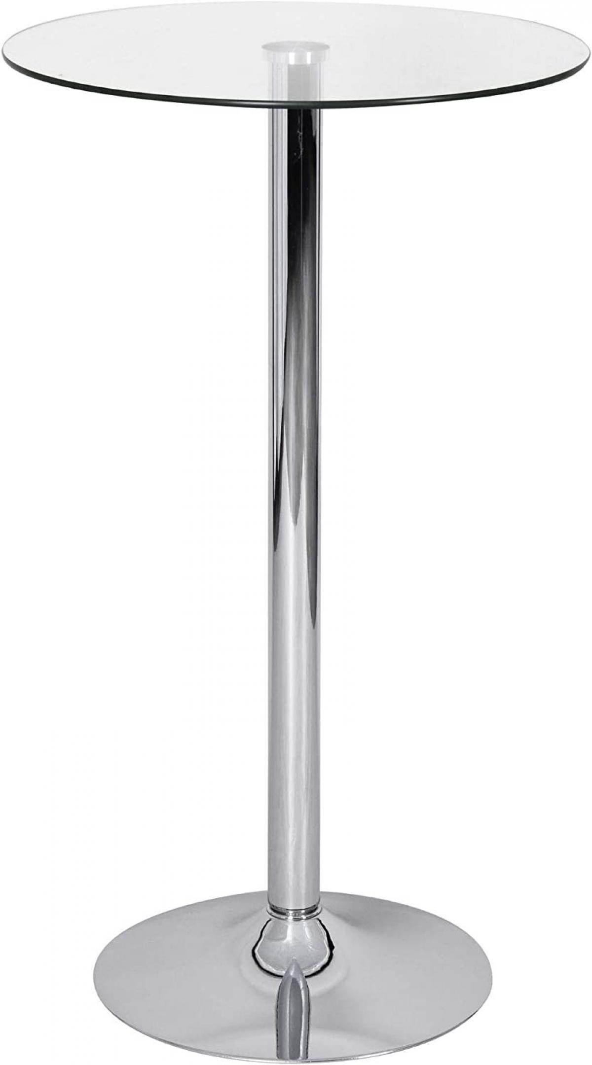Mesa BERNIE (SU), alta, cromada, cristal templado, 60 cms de diámetro