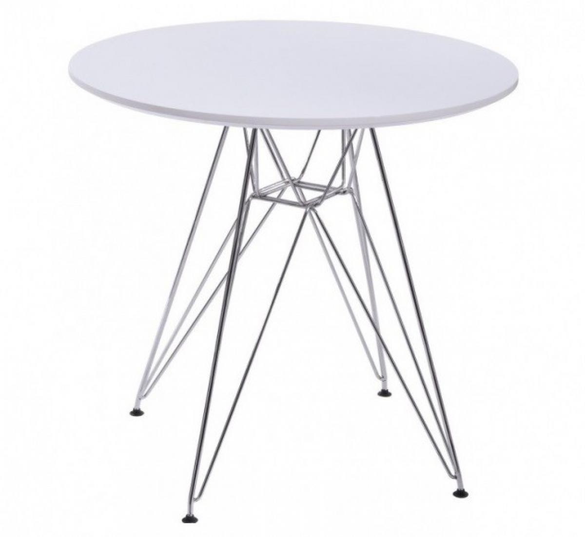 Mesa TOWER, cromada, tapa blanca, 80 cms de diámetro