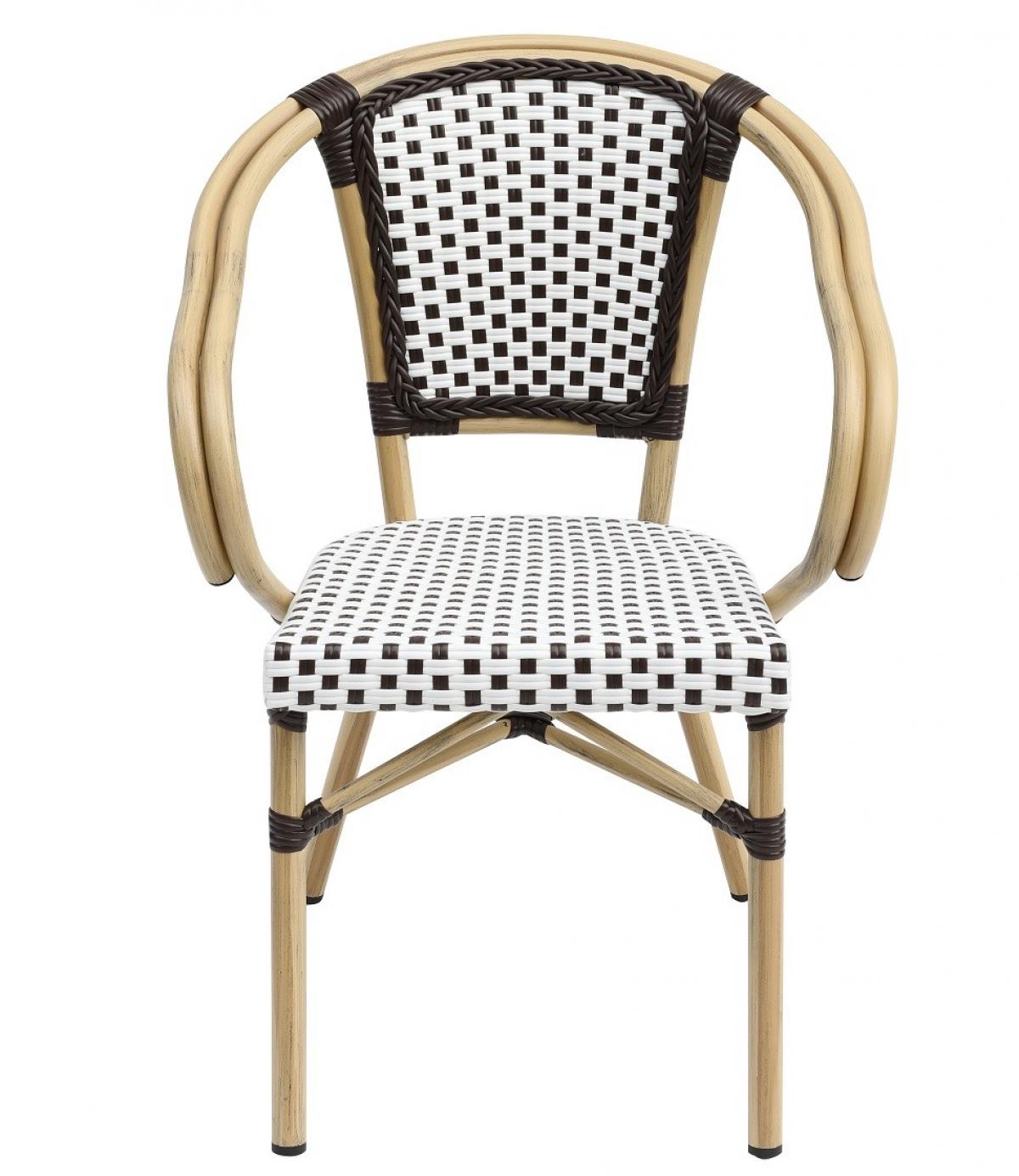 Sillón PARIS, apilable, aluminio, ratán blanco y marrón