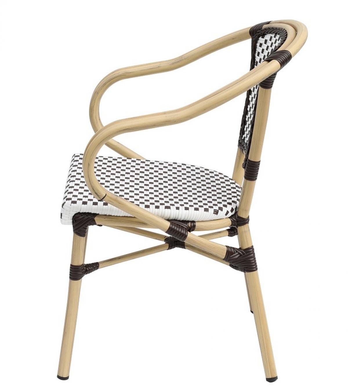 Sillón PARIS, apilable, aluminio, ratán blanco y marrón