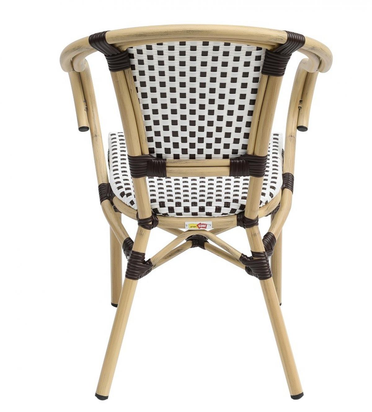 Sillón PARIS, apilable, aluminio, ratán blanco y marrón