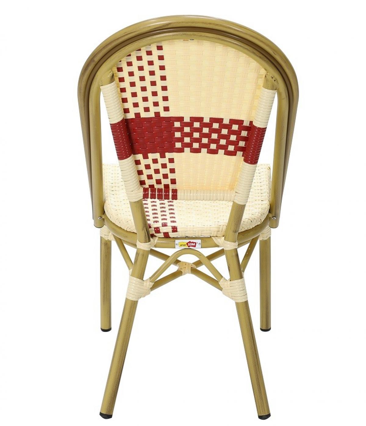 Silla GARNIER, apilable, aluminio, ratán beige y rojo