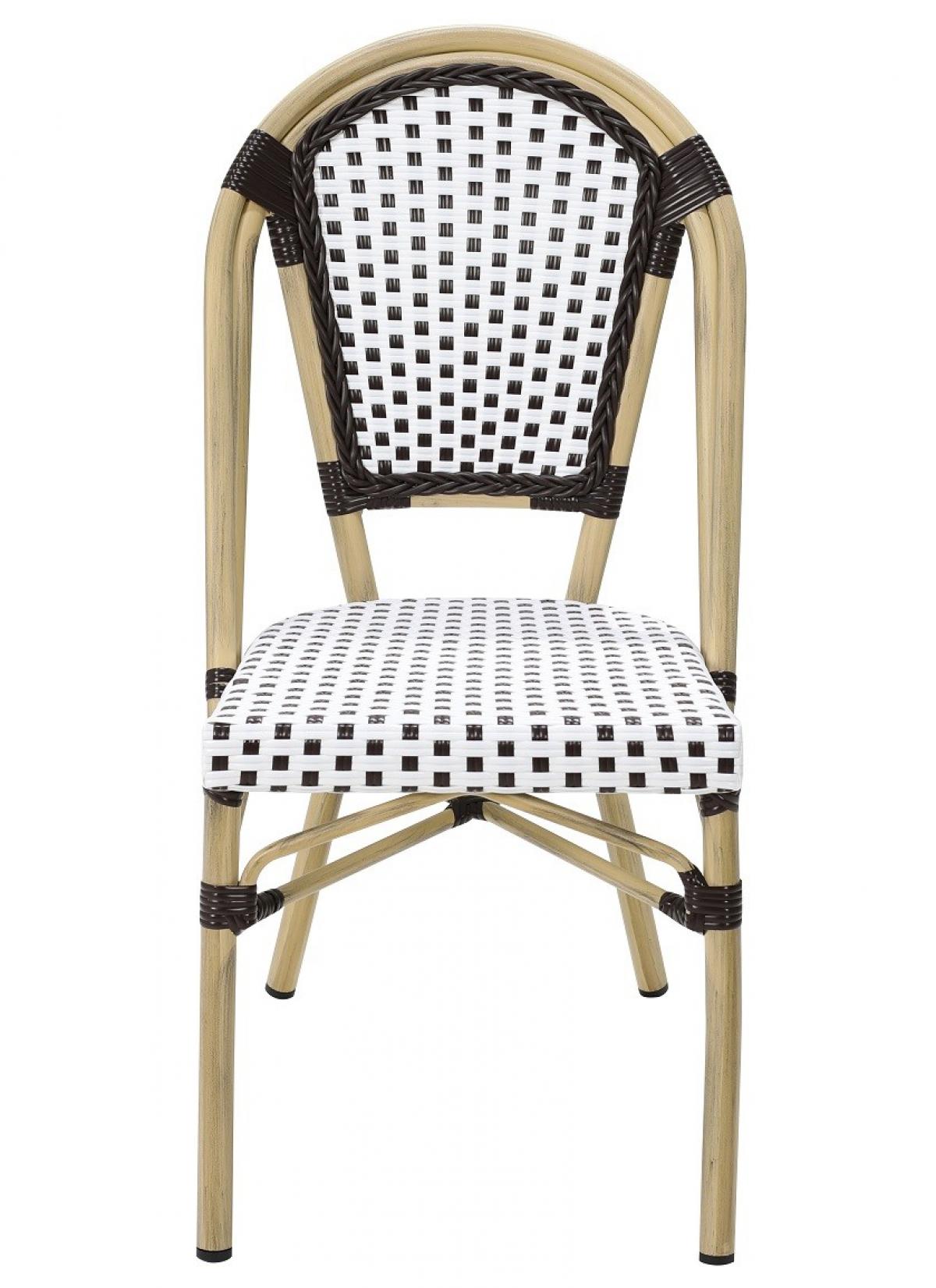 Silla PARIS, apilable, aluminio, ratán blanco y marrón