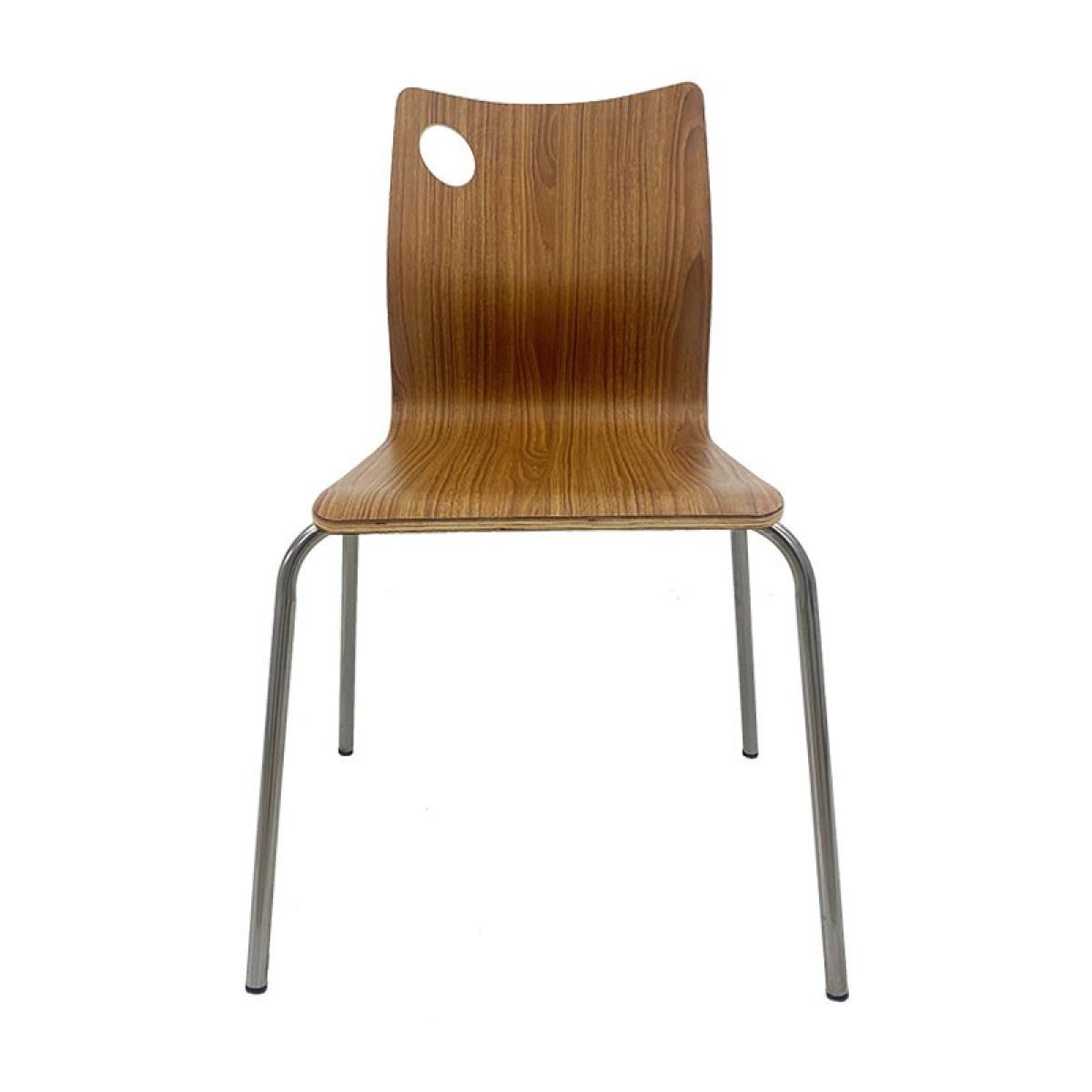 Silla AMELIE, apilable, acero inoxidable, asiento laminado HPL, color nogal
