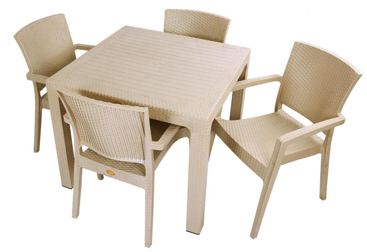 Mesa MIJAS, polipropileno capuccino, 90 x 90 cms