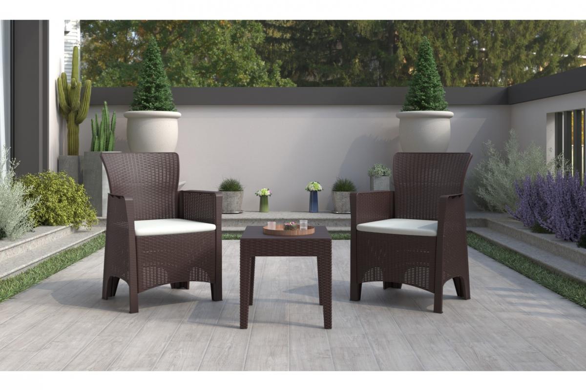 Sillón ILEÓN, polipropileno marrón chocolate, cojín beige