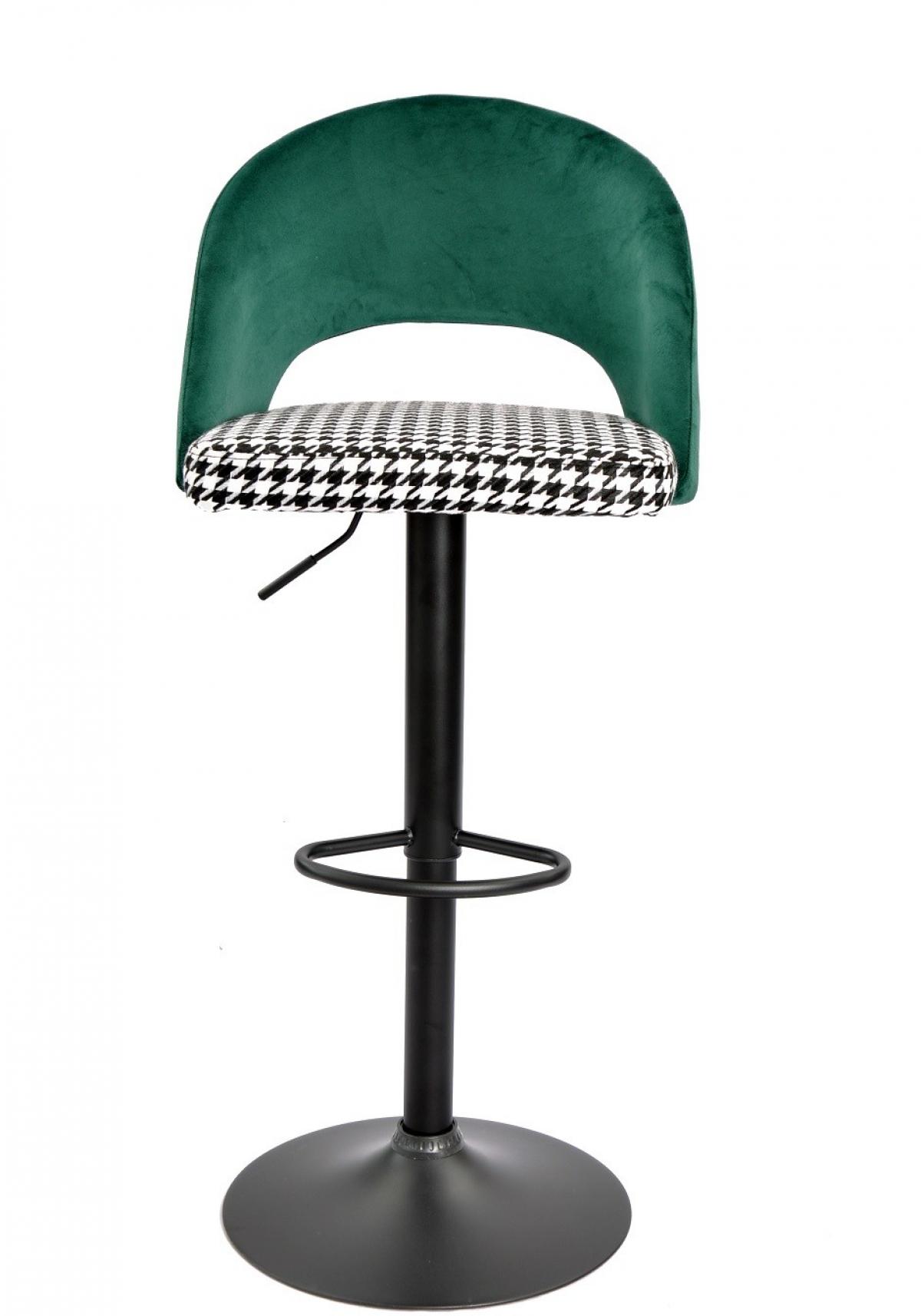 Taburete TEIDE, regulable, metal negro, tapizado verde con pata de gallo