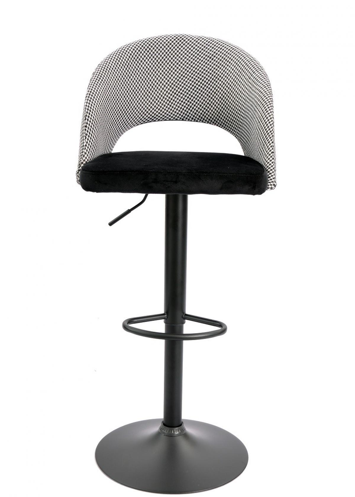 Taburete TEIDE, regulable, metal negro, tapizado pata de gallo con negro