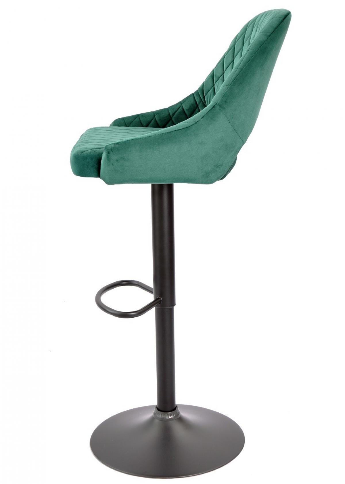 Taburete YASUR, regulable, metal negro, tapizado velvet 56 verde oscuro