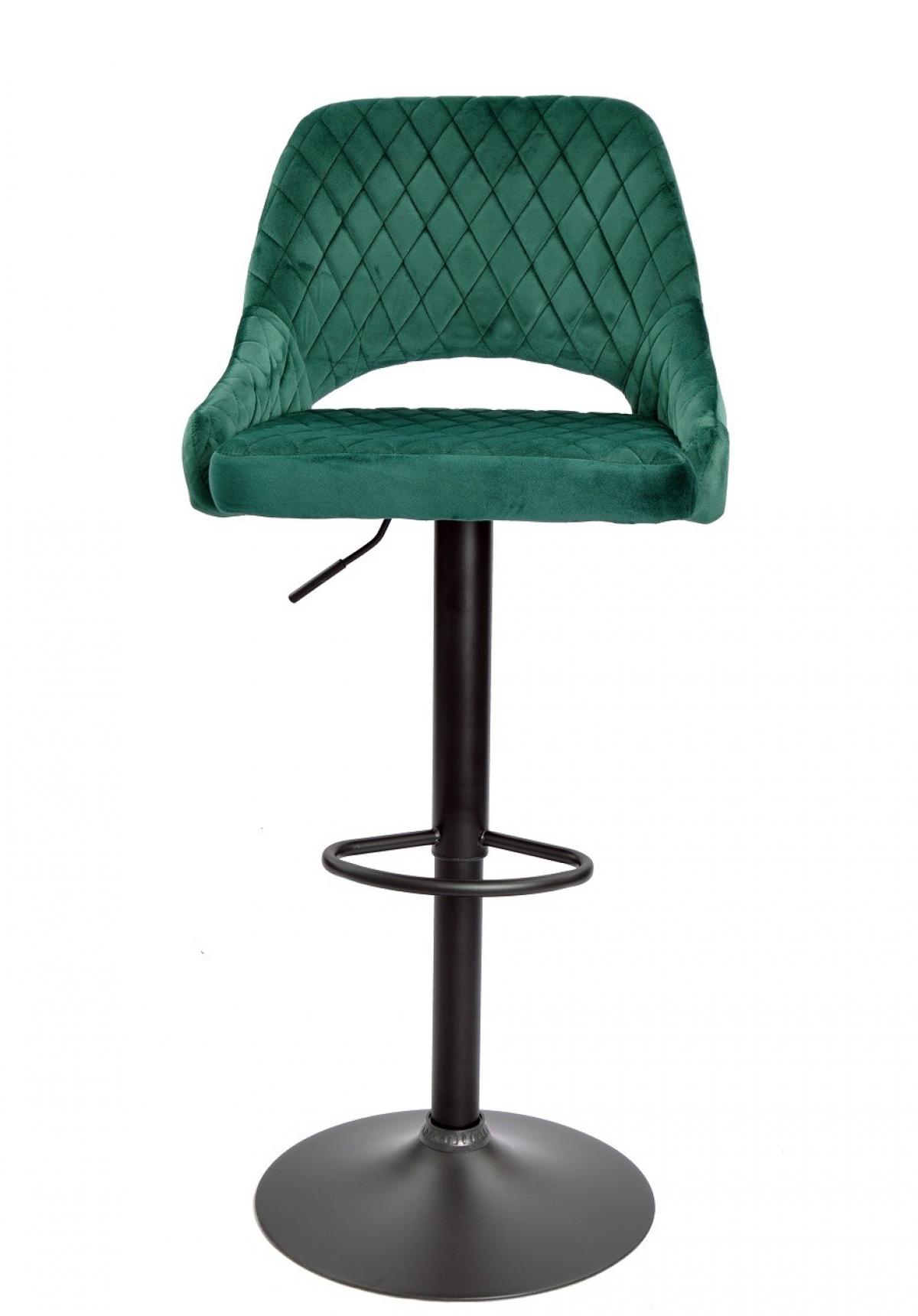 Taburete YASUR, regulable, metal negro, tapizado velvet 56 verde oscuro