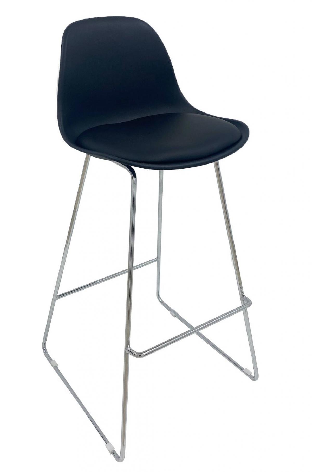 Taburete TOW FINN, cromado, carcasa y tapizado negro