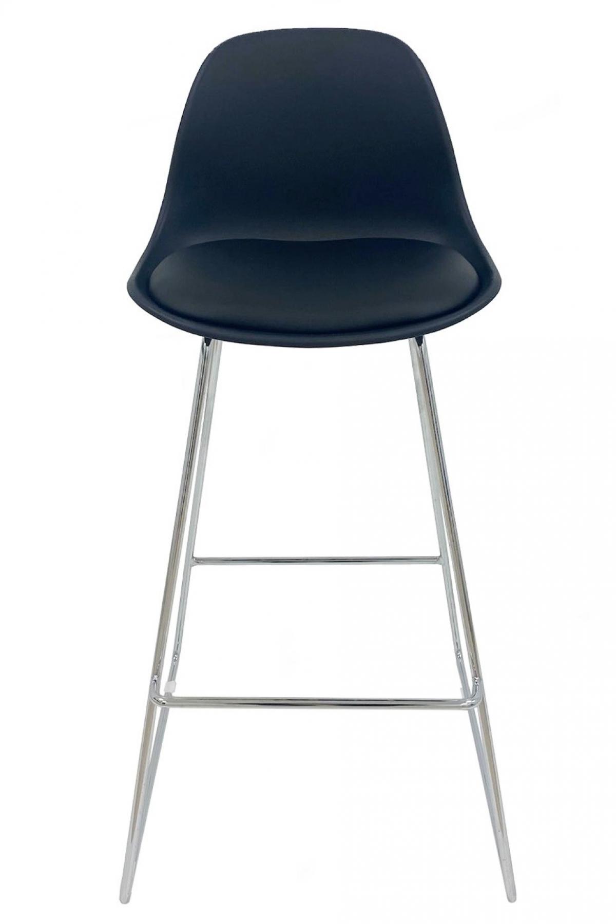 Taburete TOW FINN, cromado, carcasa y tapizado negro