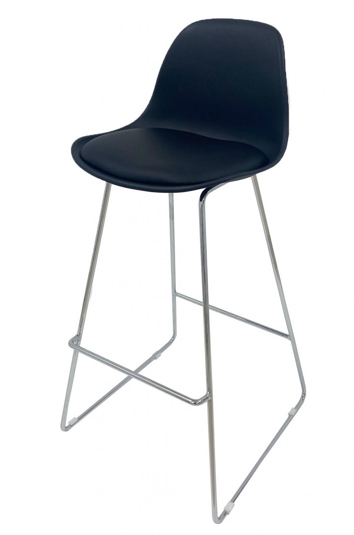 Taburete TOW FINN, cromado, carcasa y tapizado negro