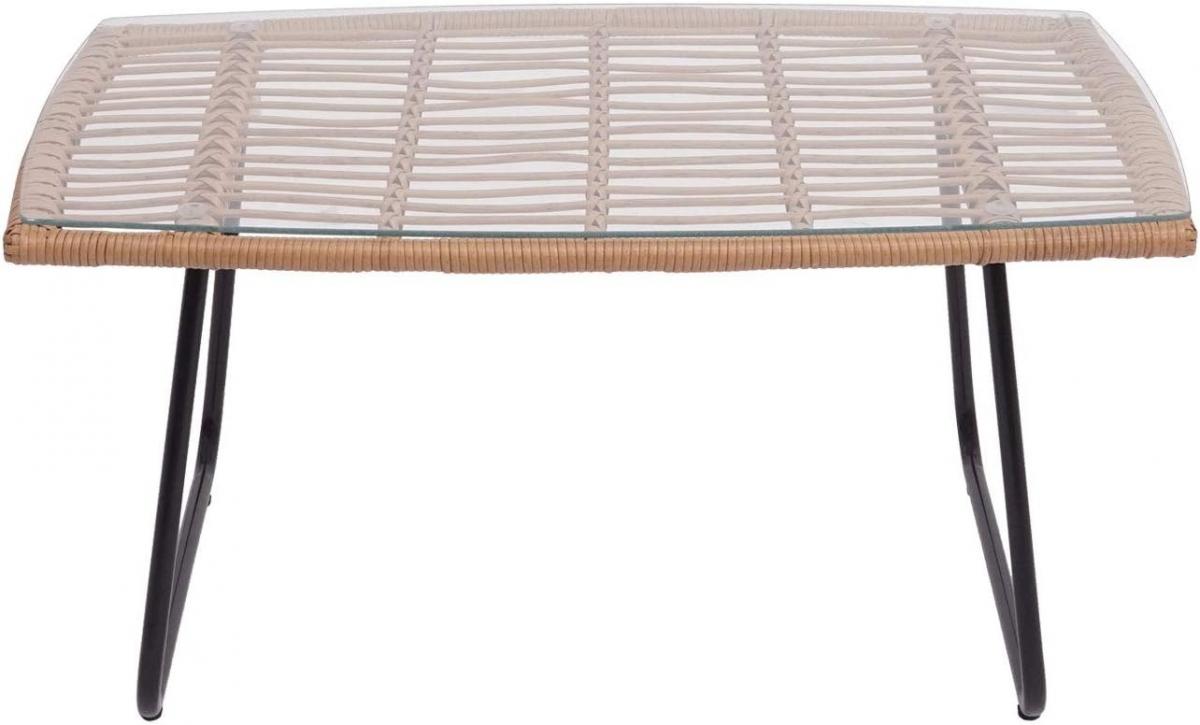 Mesa LEBENG, baja, metal, ratán, cristal, 90 x 50 cms