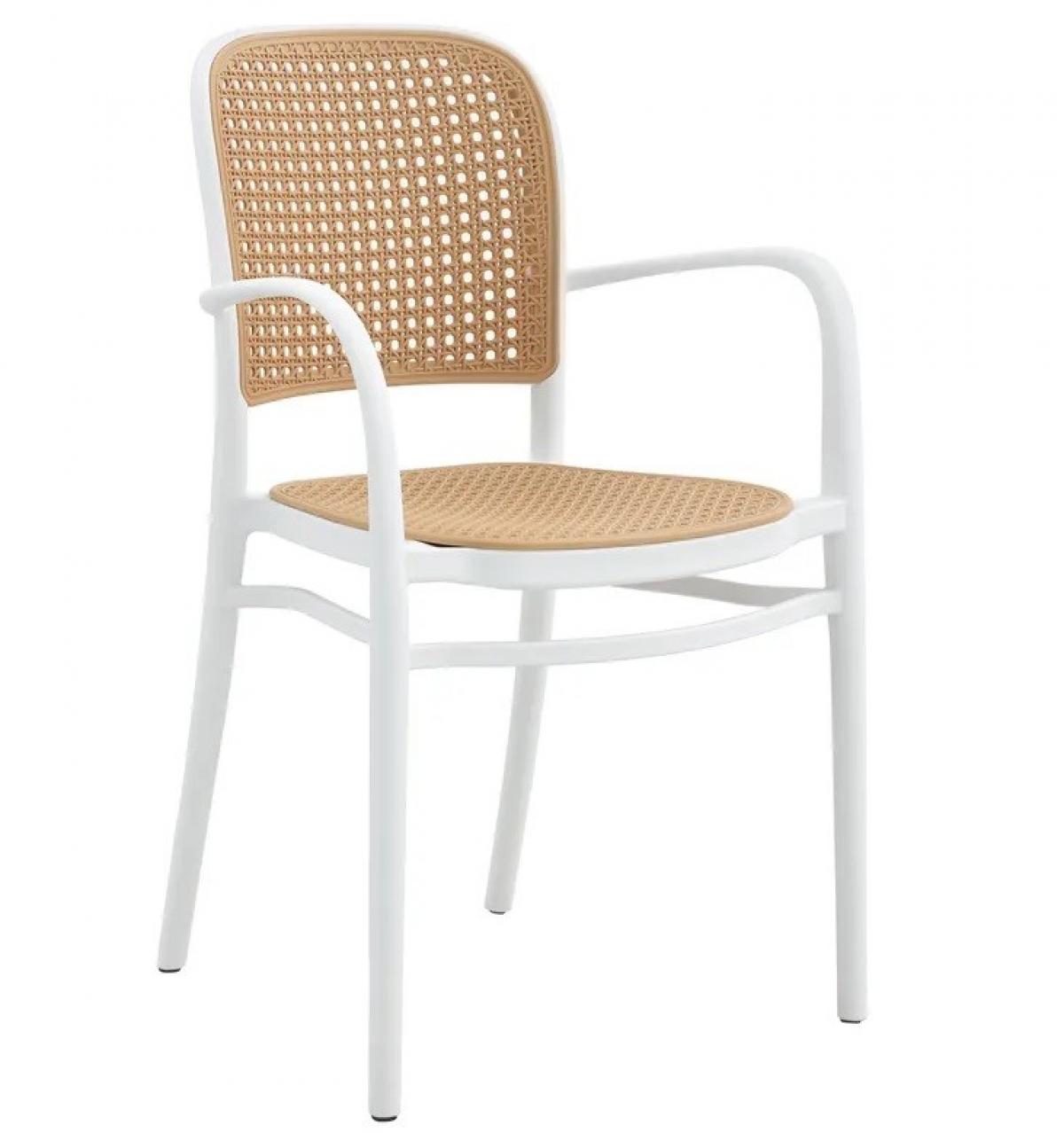 Sillón FUNCHAL, apilable, polipropileno blanco y beige