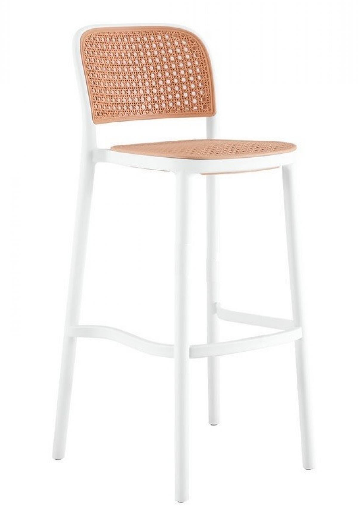 Taburete FUNCHAL, apilable, polipropileno blanco y beige