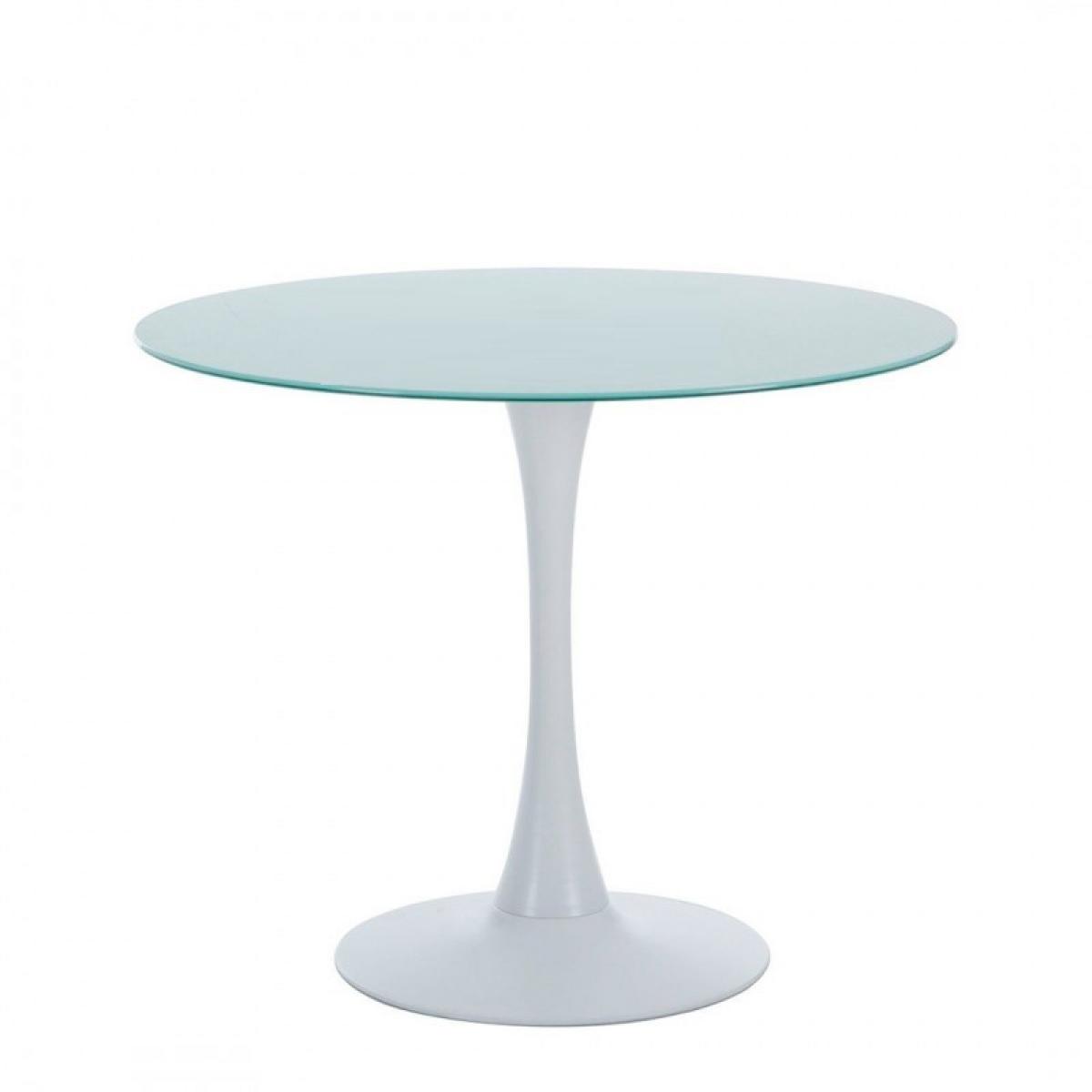 Mesa TUL (TO), metal, tapa de cristal blanco, 90 cms de diámetro