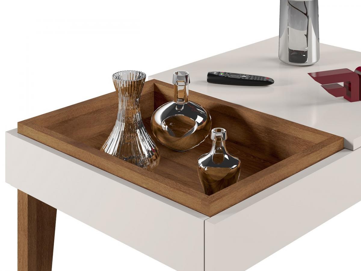 Mesa VENEZA, baja, MDP blanco roto y matte 68 x 41 cms