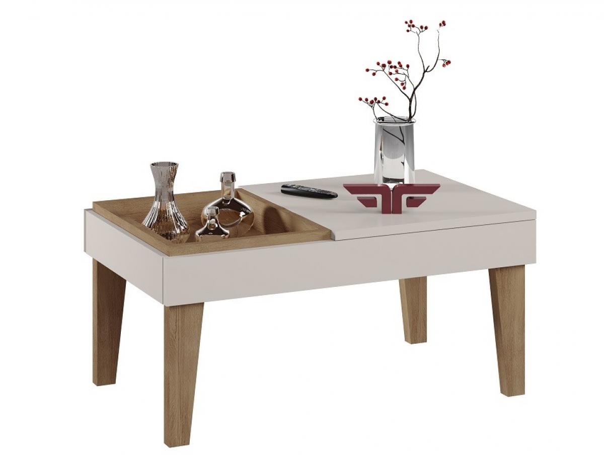 Mesa VENEZA, baja, MDP blanco roto y cedro 68 x 41 cms