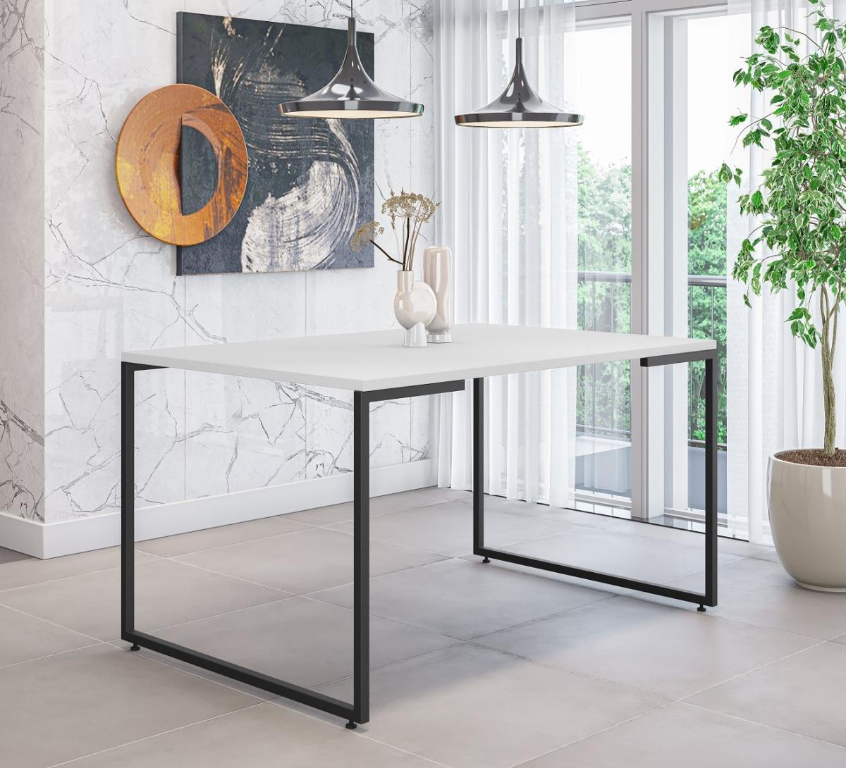 Mesa PORTO 135, metal negro, tapa MDP color blanco, 135 x 90 cms