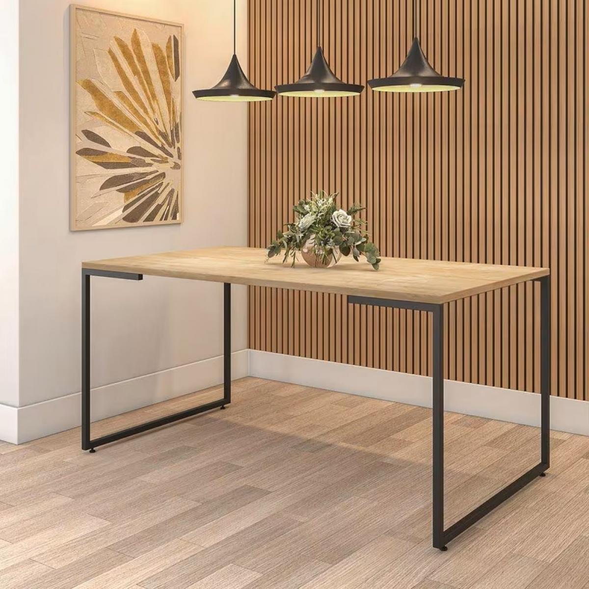 Mesa PORTO 160, metal negro, tapa MDP color miel, 160 x 90 cms
