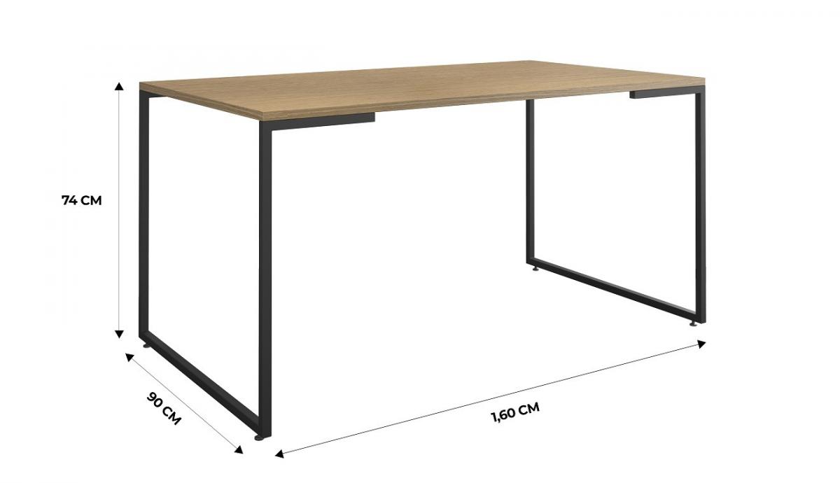 Mesa PORTO 160, metal negro, tapa MDP color miel, 160 x 90 cms