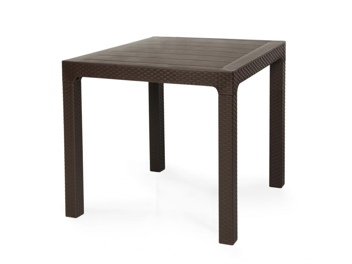 Mesa TROPICAL, ratán, polipropileno marrón chocolate, 80 x 80 cms