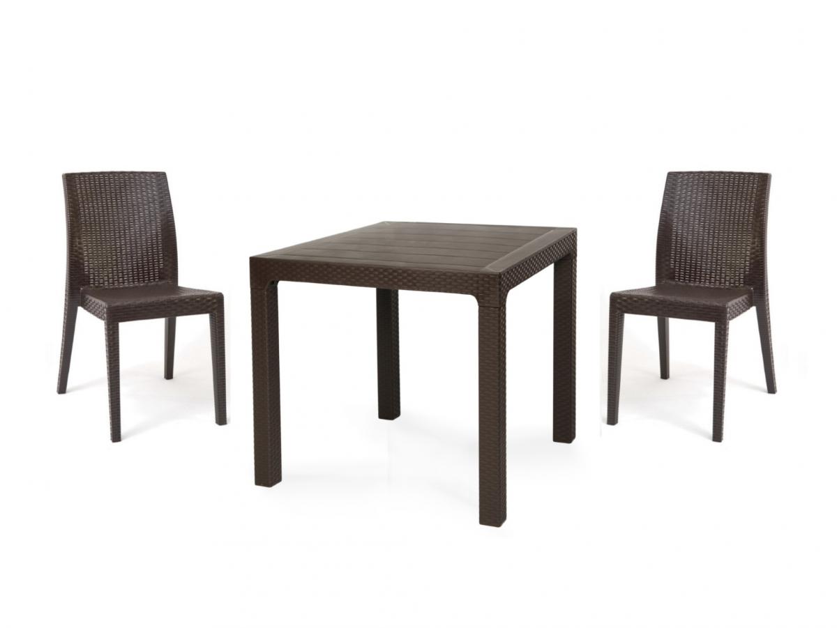 Mesa TROPICAL, ratán, polipropileno marrón chocolate, 80 x 80 cms