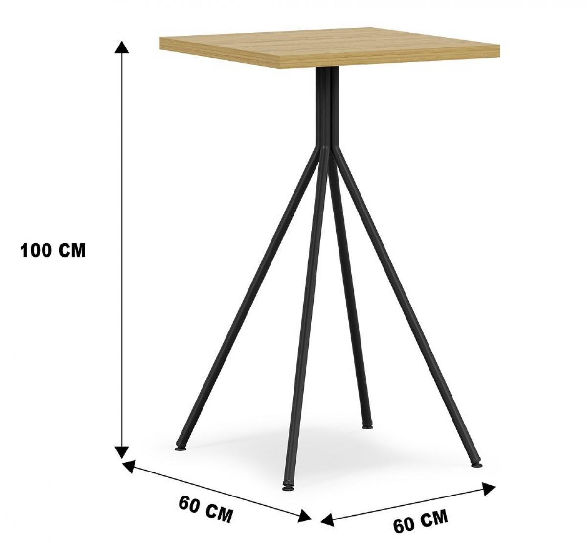 Mesa BISTRÓ, alta, metal negro, tapa de MDP color miel, 60 x 60 cms