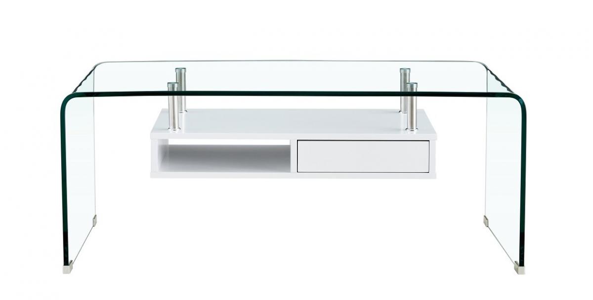 Mesa NEWARK, baja, estante blanco, cristal curvado, 110 x 60 cms