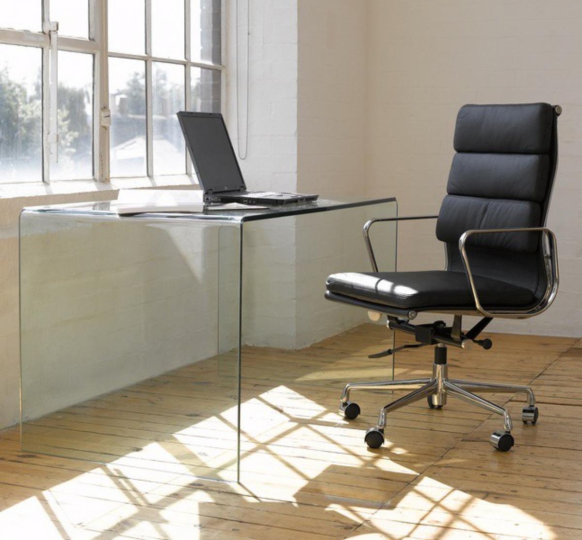 Mesa APOLO (SU), cristal curvado transparente, 125 x 70 cms