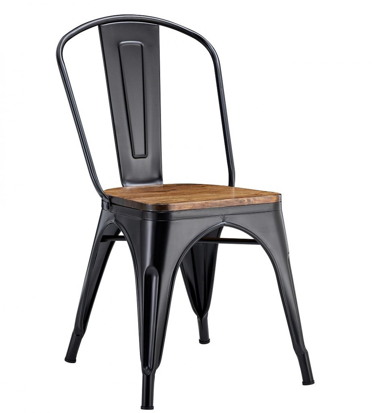 Silla TOL EK WOOD, acero, negra, asiento madera