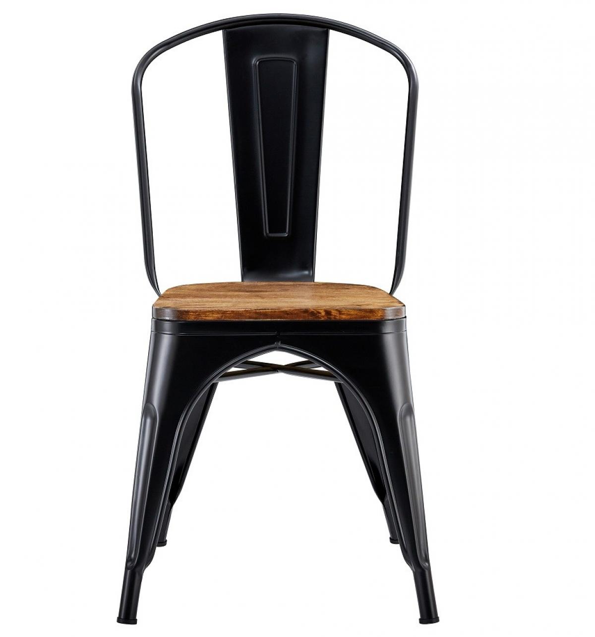 Silla TOL EK WOOD, acero, negra, asiento madera