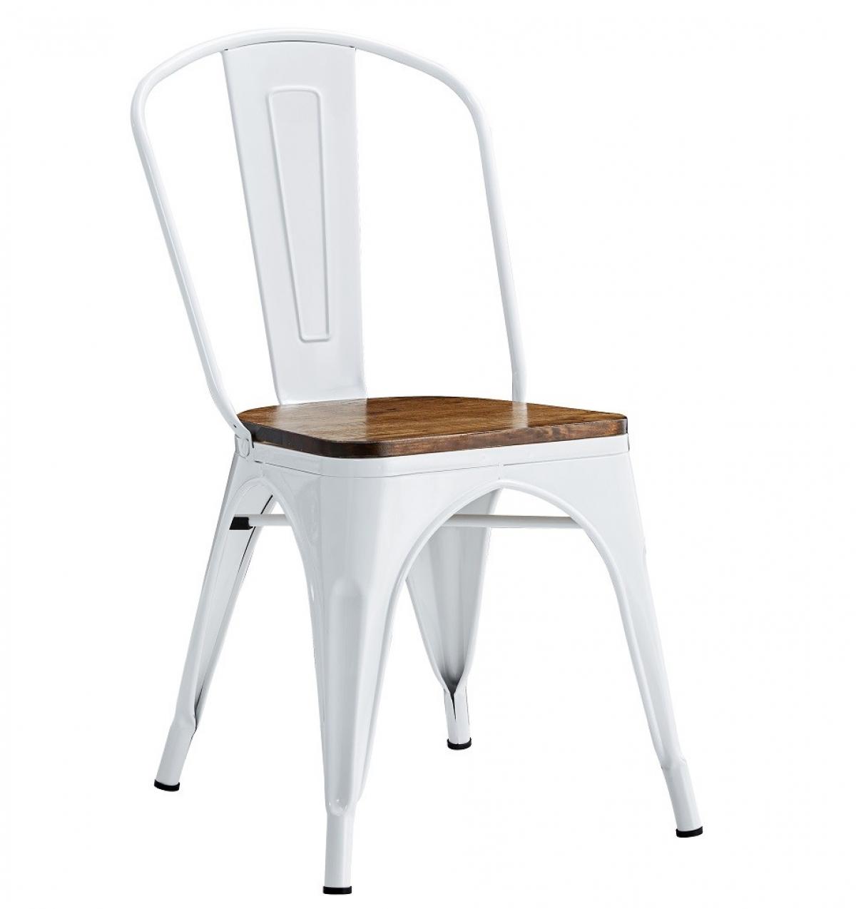 Silla TOL EK WOOD, acero, blanca, asiento madera
