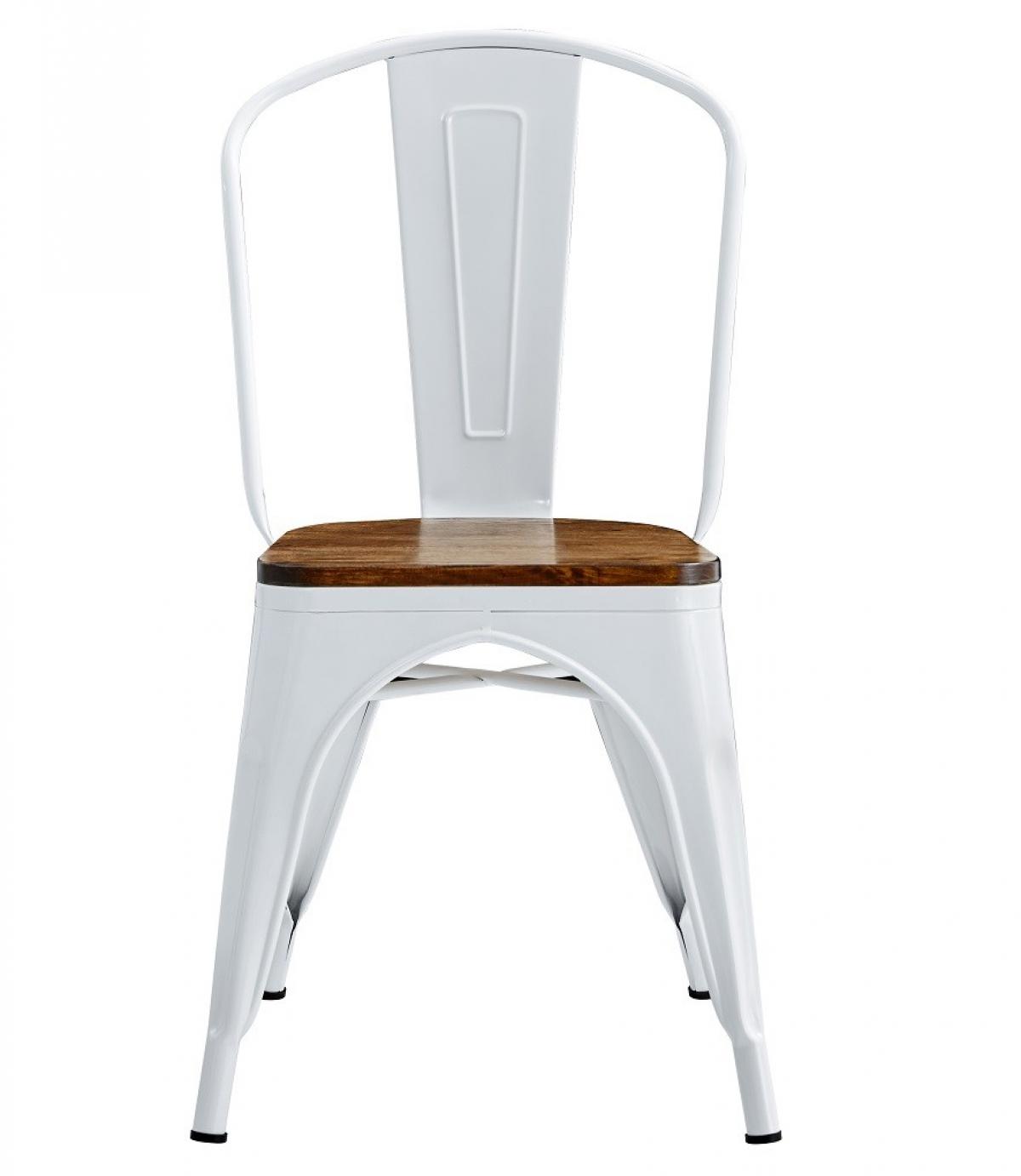 Silla TOL EK WOOD, acero, blanca, asiento madera