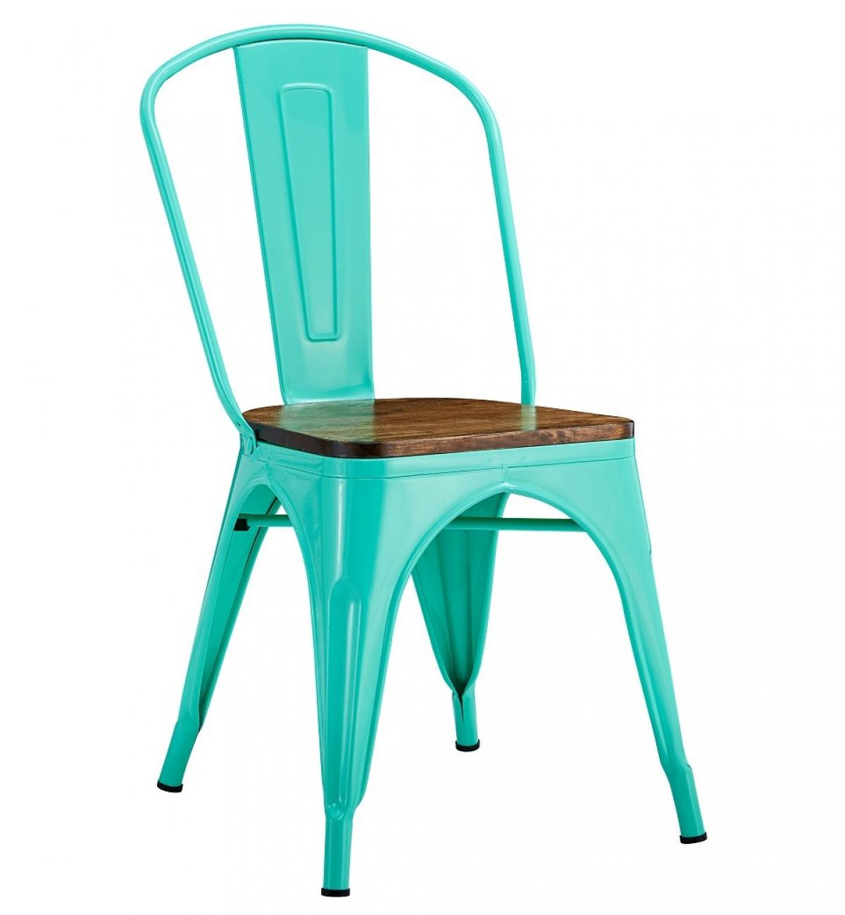 Silla TOL EK WOOD, acero, verde agua, asiento madera