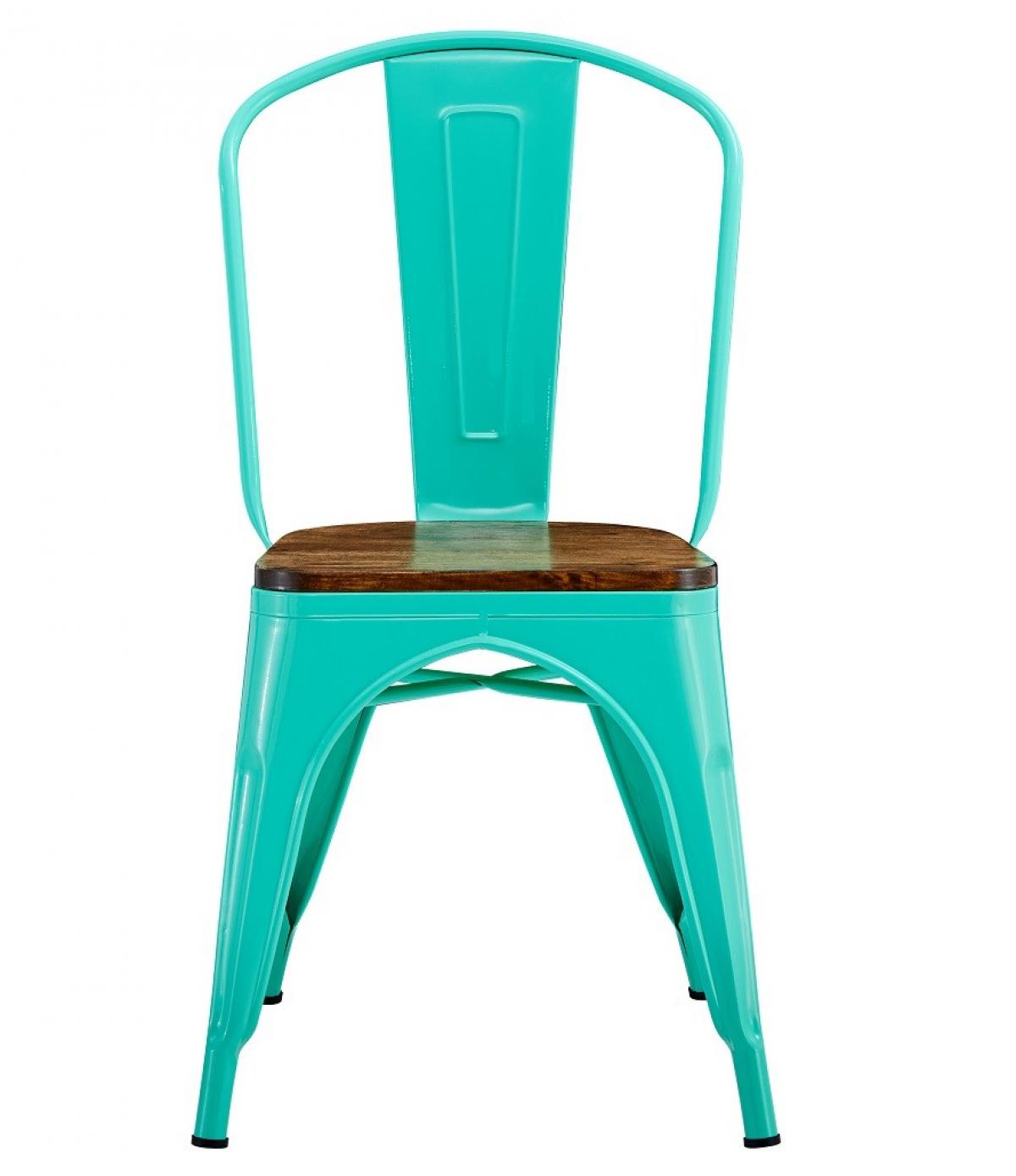 Silla TOL EK WOOD, acero, verde agua, asiento madera