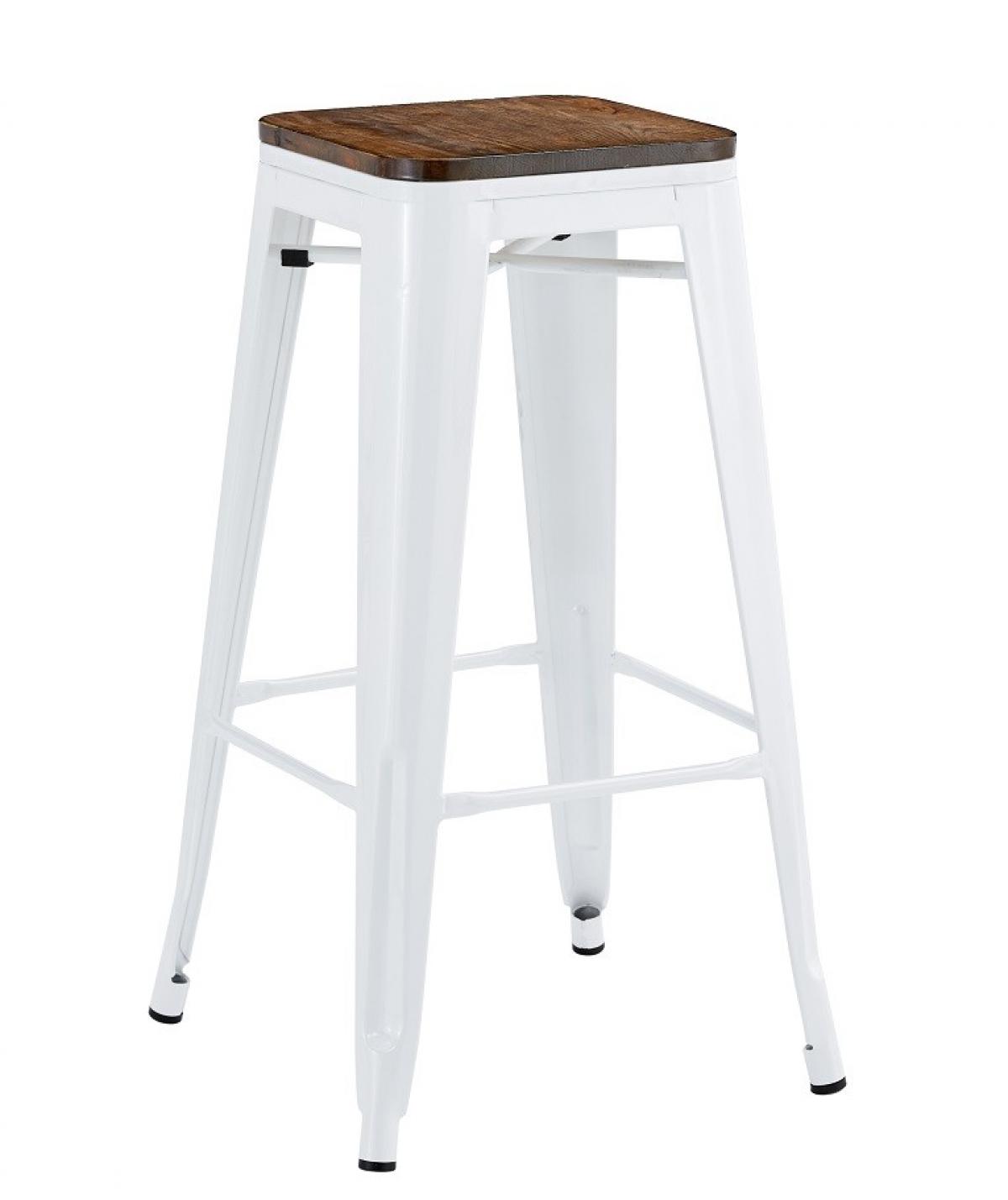 Taburete TOL EK WOOD, acero, blanco, asiento madera