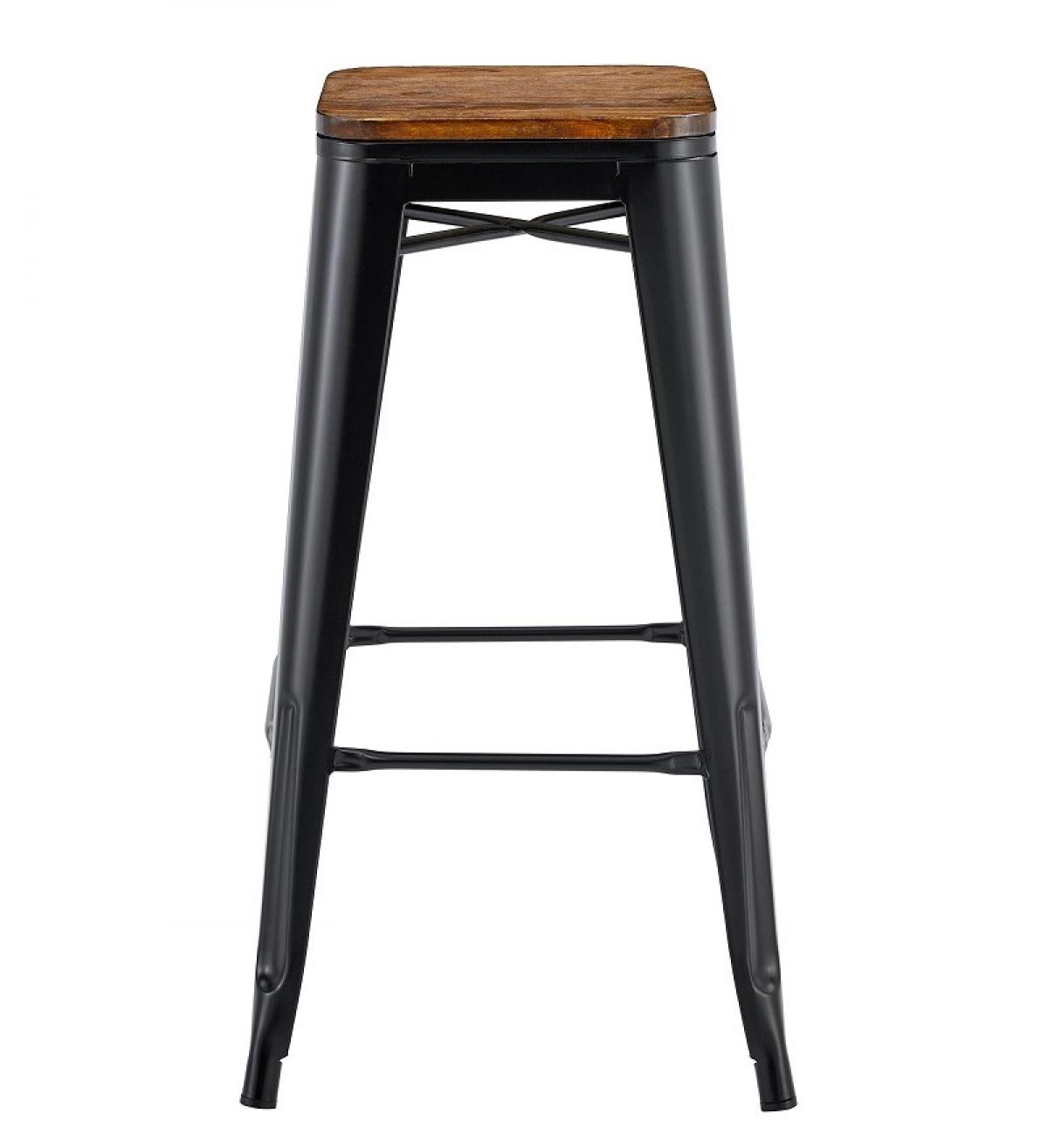 Taburete TOL EK WOOD, acero, negro, asiento madera