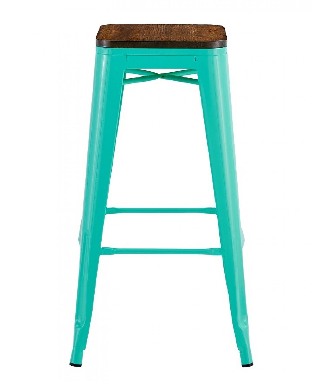 Taburete TOL EK WOOD, acero, verde agua, asiento madera