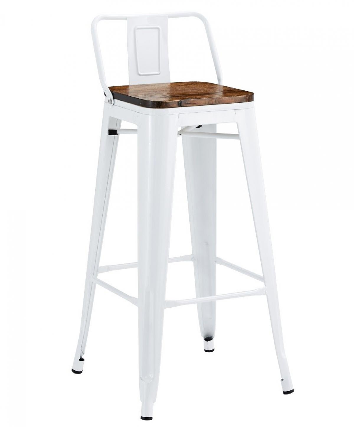 Taburete TOL R1 EK WOOD, acero, blanco, asiento madera